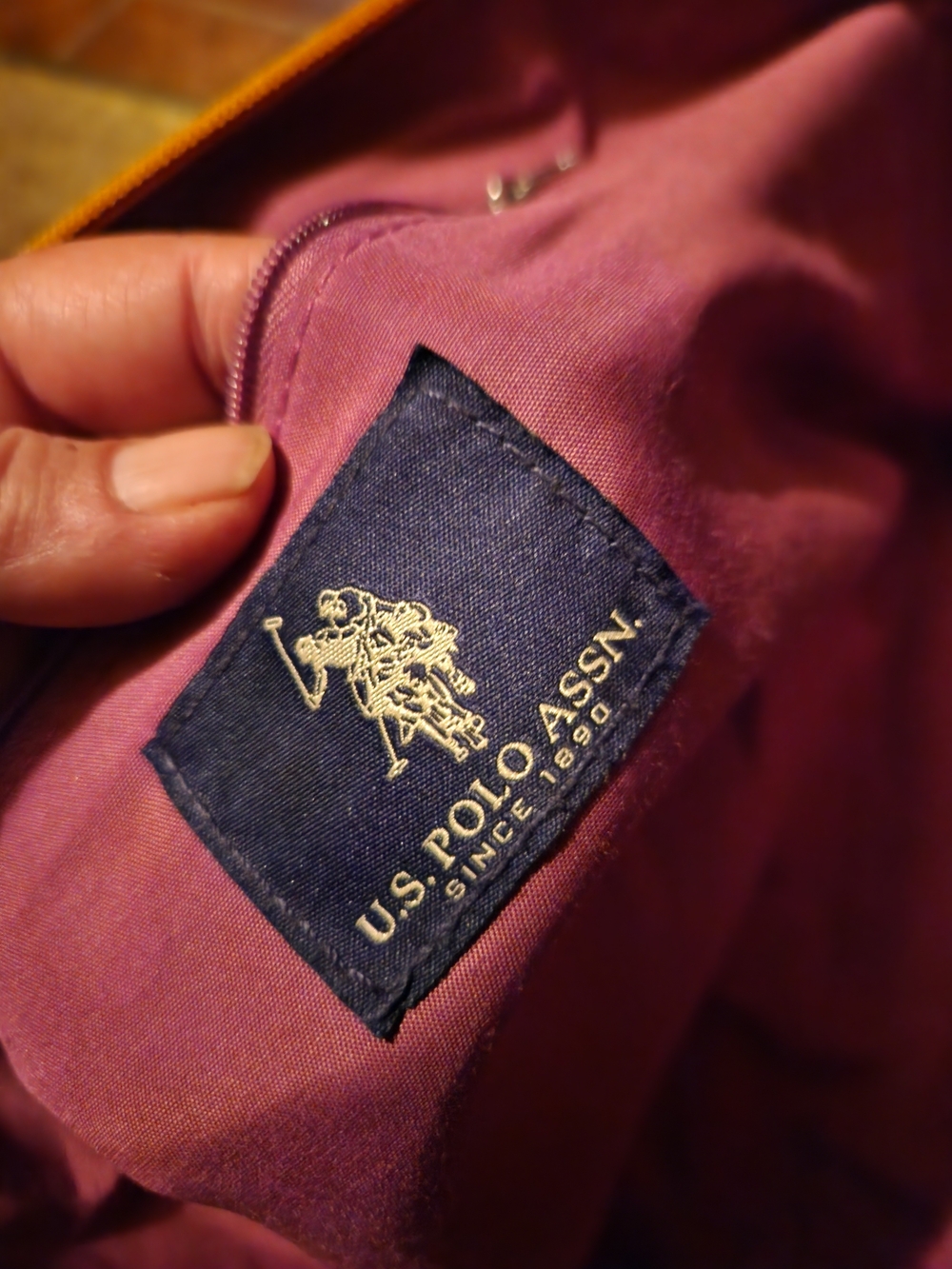U.S. Polo Assn. Beige Canvas Satchel with Orange and Purple Accents - Picture 4 of 6